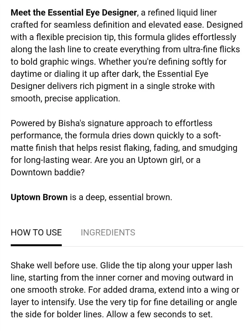 BISHA ESSENTIAL EYE DESIGNER IN UPTOWN BROWN.